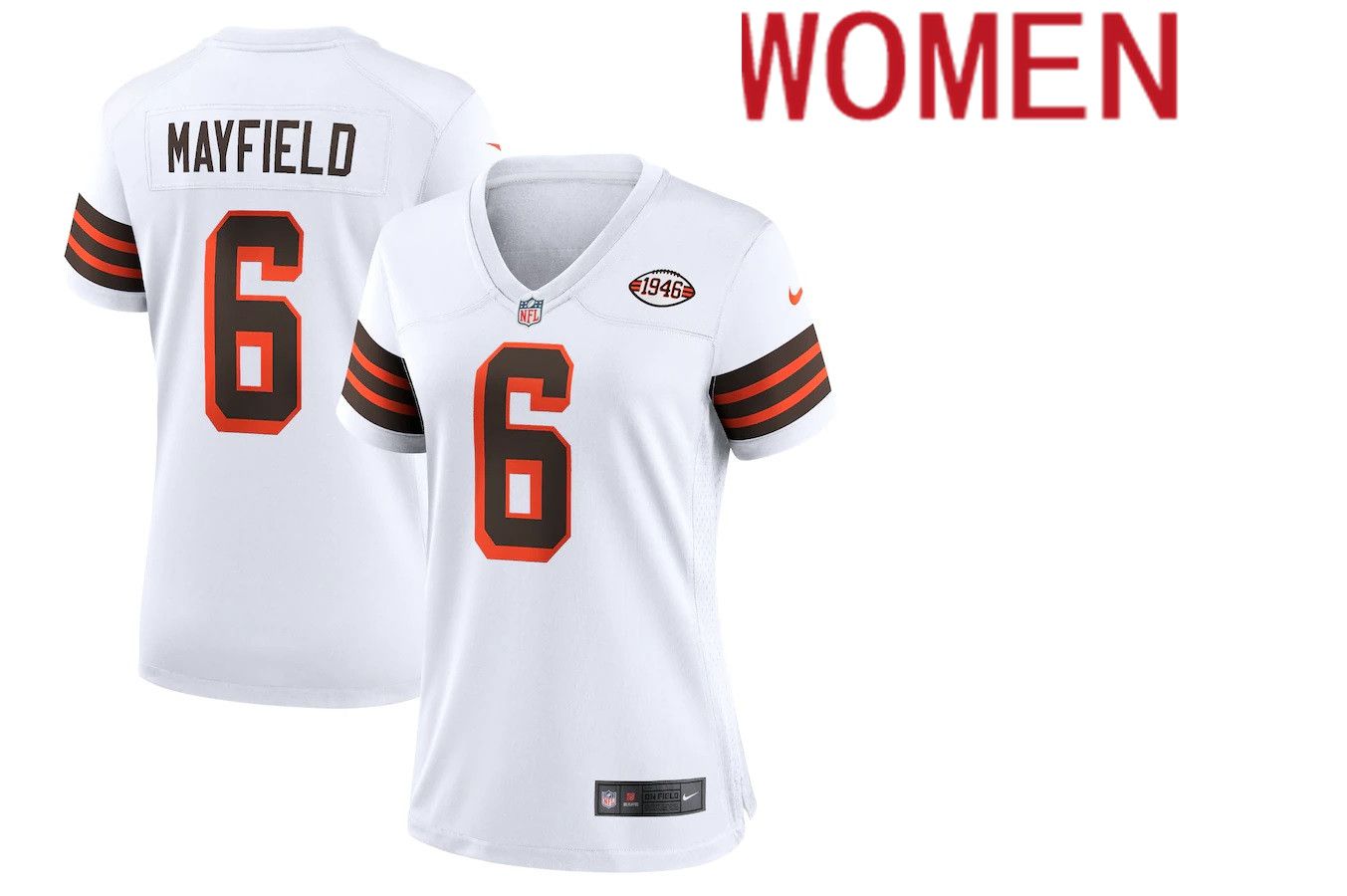 Women Cleveland Browns 6 Baker Mayfield Nike White 1946 Collection Alternate Game NFL Jersey